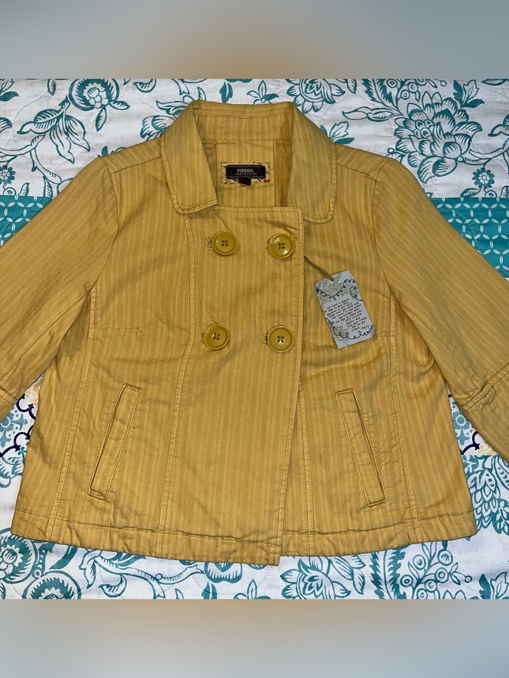 Vintage Fossil Mustard Yellow Double Breasted Jacket NWT (Size: Medium)